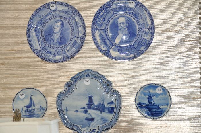 Early blue and white painted decorative plates
