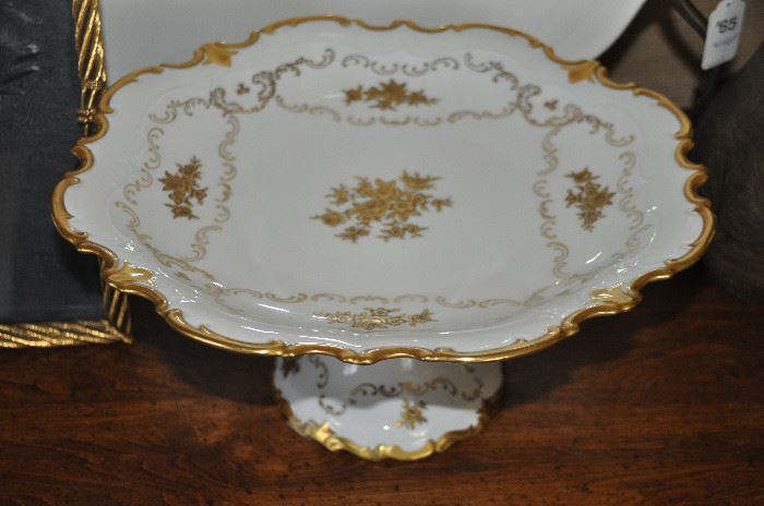 Stunning Footed white and gold porcelain cake plate