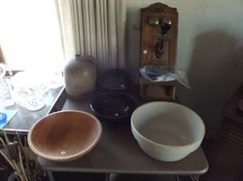 Crock Bowls, Wood Bowl, Vintage Telephone