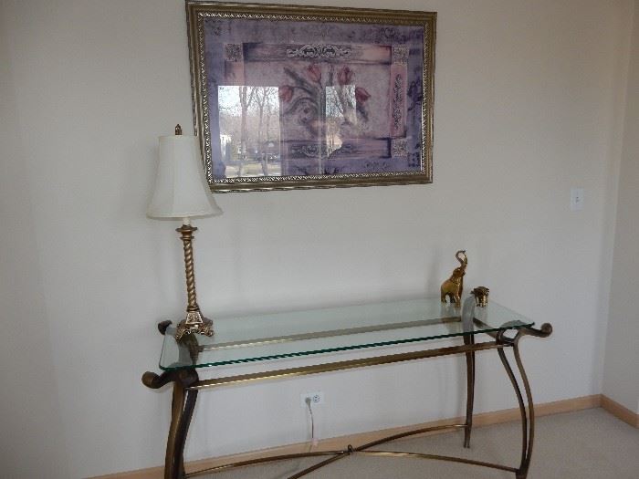 Sofa Console Table  Antique Brass finish with glass top