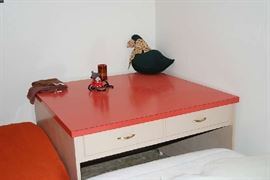 TWIN BEDS WITH CORNER TABLE, MATCHING DESK AND DRESSER