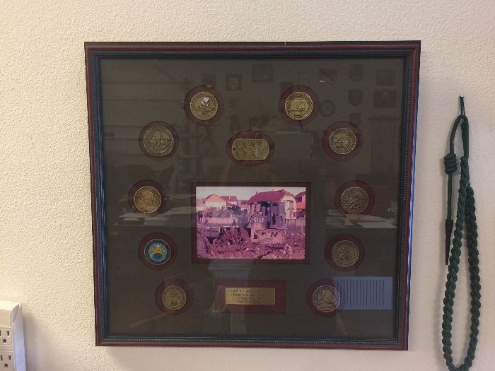 Seabees medals in display frame