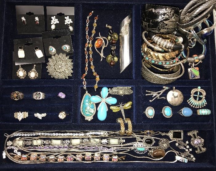 LARGE SELECTION OF STERLING SILVER JEWELRY, NAVAJO AND ZUNI NATIVE AMERICAN JEWELRY, AMBER JEWELRY, PRECIOUS AND SEMI-PRECIOUS NATURAL STONES. 
