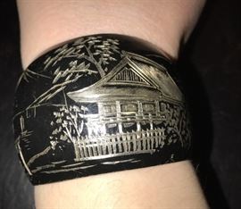 ORIENTAL ETCHED STERLING SILVER BRACELET