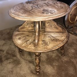 SHABBY CHIC AND VERY UNIQUE FLEUR DE LIS HAND-PAINTED TWO TIER TABLE