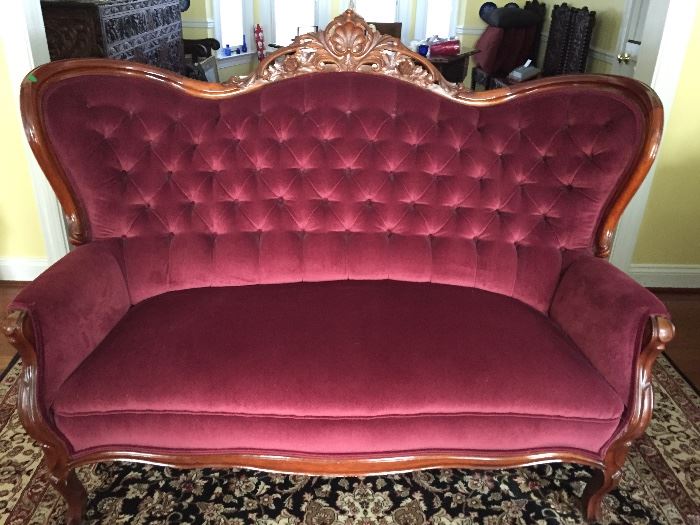 Red velvet Victorian couch