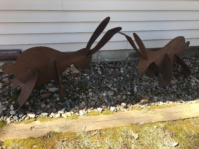 Iron Lawn Rabbit Sculptures