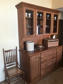 Custom Built Hutch & Antique Cained Chair