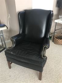 Hickory Leather Wing Back Chair