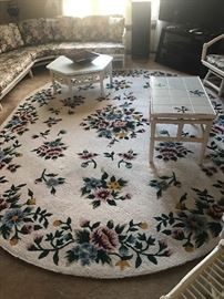 Antique Sun Room Furniture & Large Oval Floral Rug