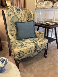 Woodmark Originals Pair Queen Anne Crewel Work Upholstered Wing Chairs | by: Mary Webb Wood.