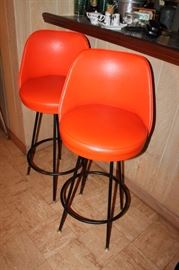 Vintage mid century modern red vinyl bar stools, set of 4