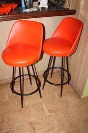 Vintage mid century modern red vinyl bar stools, set of 4
