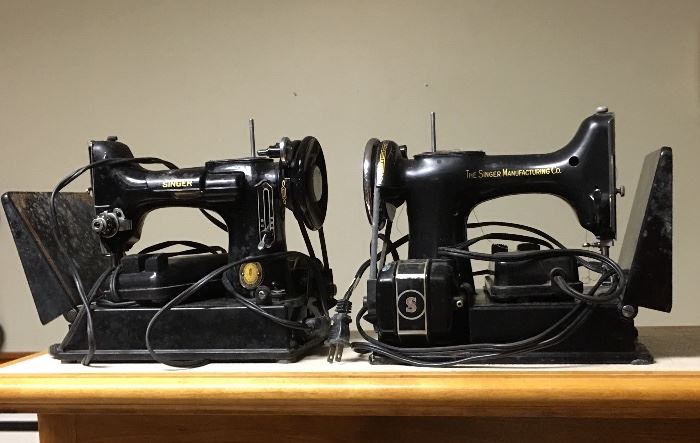 Singer Black & Gold Sewing Machines ; 1851-1951 Centennial Edition & Vintage Model 3-110 (most likely from 1947).