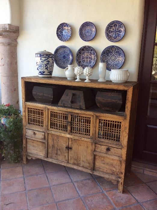 Antique cabinet from Indonesia with wooden boxes 