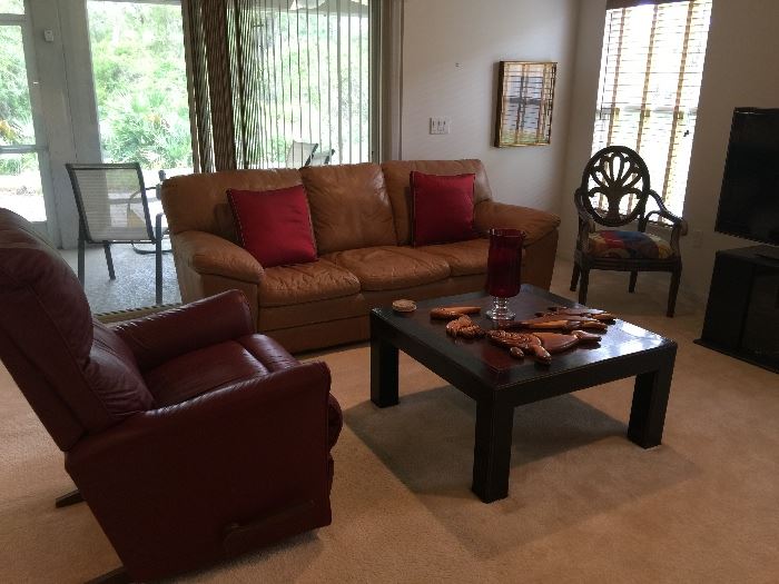 Leather sofa & recliner
