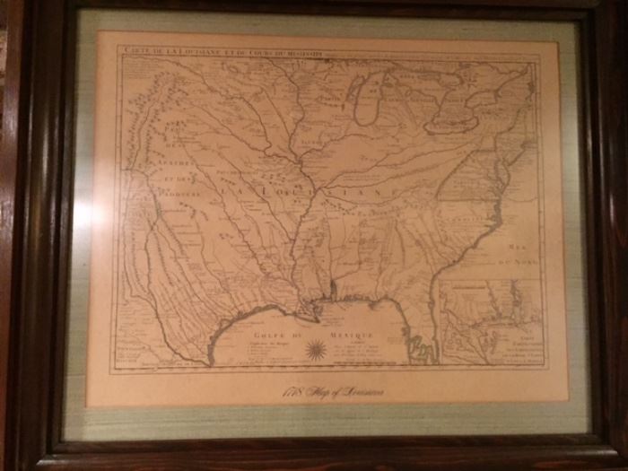 Framed Louisiana Territory map.  32 1/4"w x 27 1/2"h