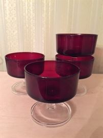 Cranberry sorbet glasses -- there are 12 (sold as 3 sets of 4)