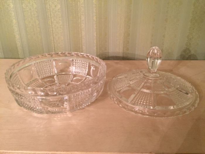 Cut glass candy dish with lid
