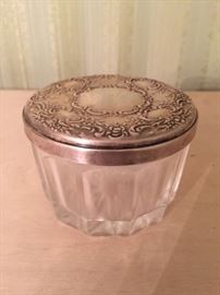 Small glass dresser box with sterling lid 2 1/2"h x 3 1/3"w