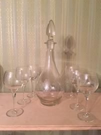 Etched Grapes decanter with matching glasses 