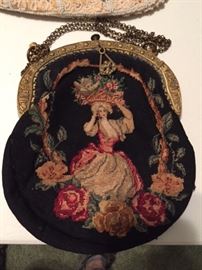 Antique needlepoint black purse