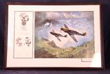 "Diamonds in the Sky" by Heinz Krebs. This print depicts Adolf Galland, commanding General of the Luftwaffe fighters, and Erich Hartmann, who had 352 aerial victories, making him the ace of all fighter aces, flying their Me109 fighters through the Alps. It is signed by the artist, Adolf Galland, and Erich Hartmann.