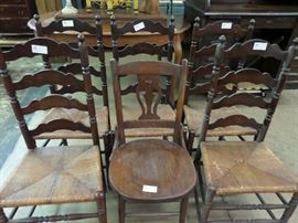 SET OF 5 RUSH BOTTOM CHAIRS