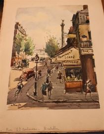 Watercolor of Montmartre in Paris by A. Krafft