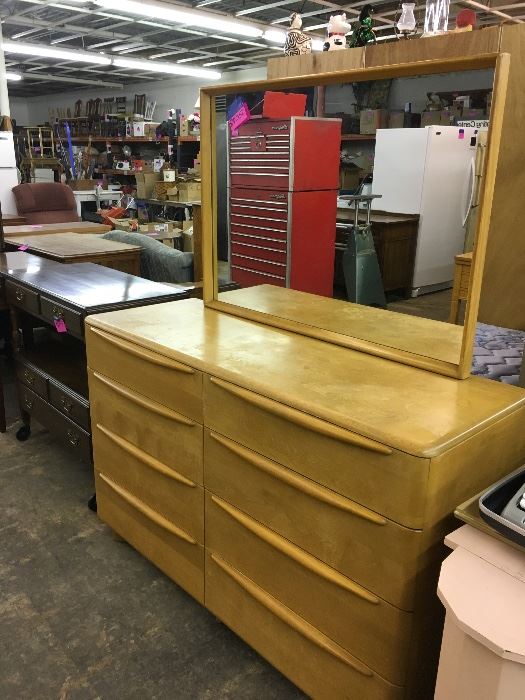 Heywood Wakefield Dresser with mirror. There is also a night stand and a pair of twin beds that match this dresser.