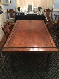 Solid Oak Dining Table with Bread Board Extending Leaves