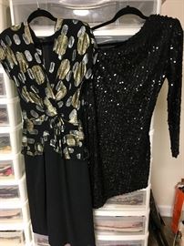 80s cocktail and 1970s Fredricks of Hollywood one sleeve sequined dress