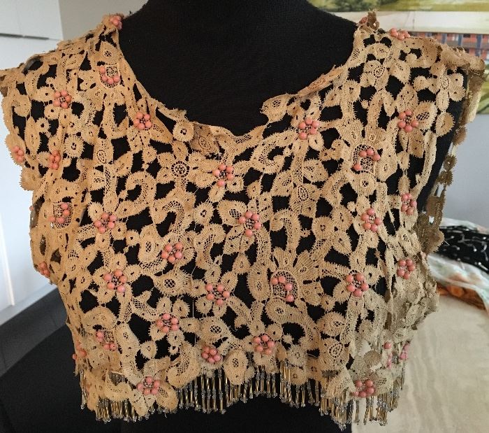 Antique lace vest/top with beads
