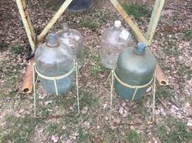 Glass jugs.