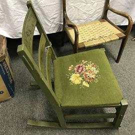 Vintage Shabby Chic rocking chair with needlepoint seat