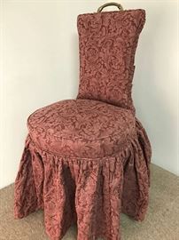Elegant Ellerby Burgundy Fabric vanity Chair in Mahogany finish from Stanis Furniture in Fairfax VA- Manufactured in Hickory, NC. Nice Piece!