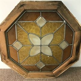 Octagon shaped Stained Glass- Window sized- see pictures for frame- old piece! Matches lots 13, 14.