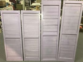 (4) Shabby Chic window shutters painted purple and green tallest approx. 46" tall.