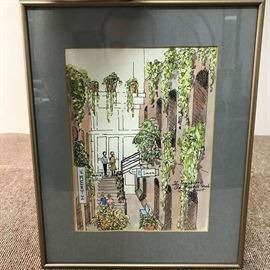 Framed and matted original water color signed by Mimi Barrett. Measures 12" x 15"