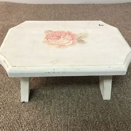 Miniature foot stool with floral design-signed.