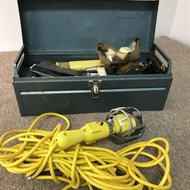 Tool box with contents and extension cord light