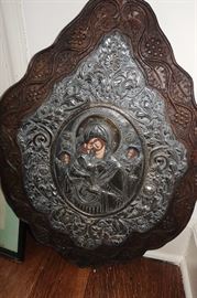 VERY LARGE ANTIQUE RUSSIAN ICON IN ORNATE FRAME