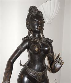 ANTIQUE 6 FOOT STANDING ASIAN BRONZE KWAN YIN STATUE ON STAND