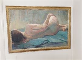MID CENTURY OIL ON CANVAS OF A FEMALE NUDE