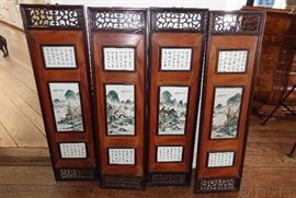 ANTIQUE CHINESE 4 PANEL PORCELAIN SCREEN