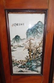 ANTIQUE CHINESE 4 PANEL PORCELAIN SCREEN