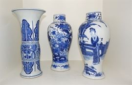 19C AND EARLIER BLUE WHITE CHINESE JARS AND BEAKER
