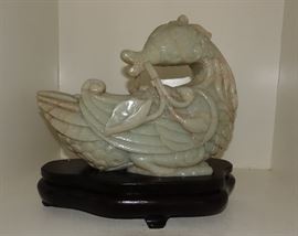 LARGE  CHINESE QING DYNASTY JADE DUCK  ON FITTED STAND-ORIGINALLY SOLD AT CHRISTIE'S