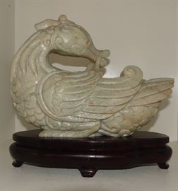 LARGE  CHINESE QING DYNASTY JADE DUCK  ON FITTED STAND-ORIGINALLY SOLD AT CHRISTIE'S