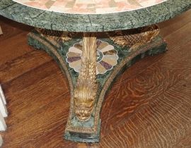 MARBLE PIETRA DURA HAND CARVED DOLPHIN FOOT TABLE